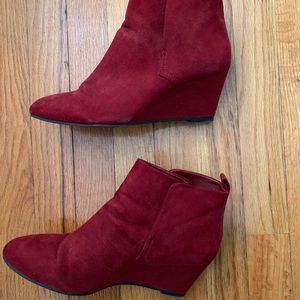Red wedged booties